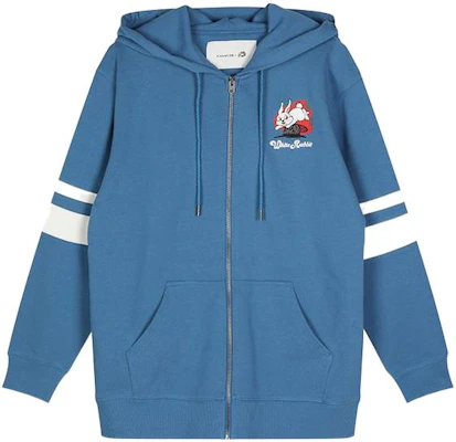 COACH x 白兔條紋卡通圖案拉鏈連帽衫 男女款 藍色混搭 CG263-BL Buy COACH x 白兔條紋卡通圖案拉鏈連帽衫 男女款 藍色混搭 CG263-BL