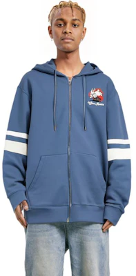 COACH x 白兔條紋卡通圖案拉鏈連帽衫 男女款 藍色混搭 CG263-BL Shop COACH x 白兔條紋卡通圖案拉鏈連帽衫 男女款 藍色混搭 CG263-BL