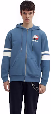 COACH x 白兔條紋卡通圖案拉鏈連帽衫 男女款 藍色混搭 CG263-BL Purchase COACH x 白兔條紋卡通圖案拉鏈連帽衫 男女款 藍色混搭 CG263-BL