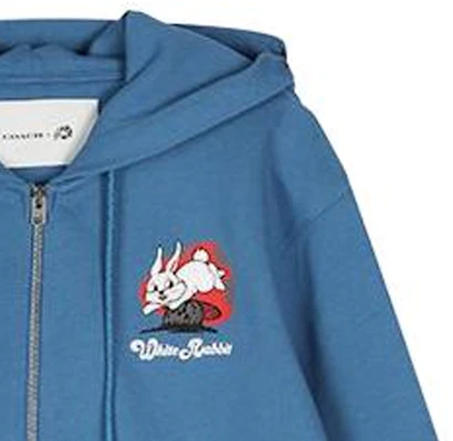 COACH x 白兔條紋卡通圖案拉鏈連帽衫 男女款 藍色混搭 CG263-BL Cheap COACH x 白兔條紋卡通圖案拉鏈連帽衫 男女款 藍色混搭 CG263-BL