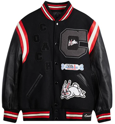 COACH x 大白兔 男士黑色动物印花休闲棒球夹克 CF416-BLC Buy COACH x 大白兔 男士黑色动物印花休闲棒球夹克 CF416-BLC