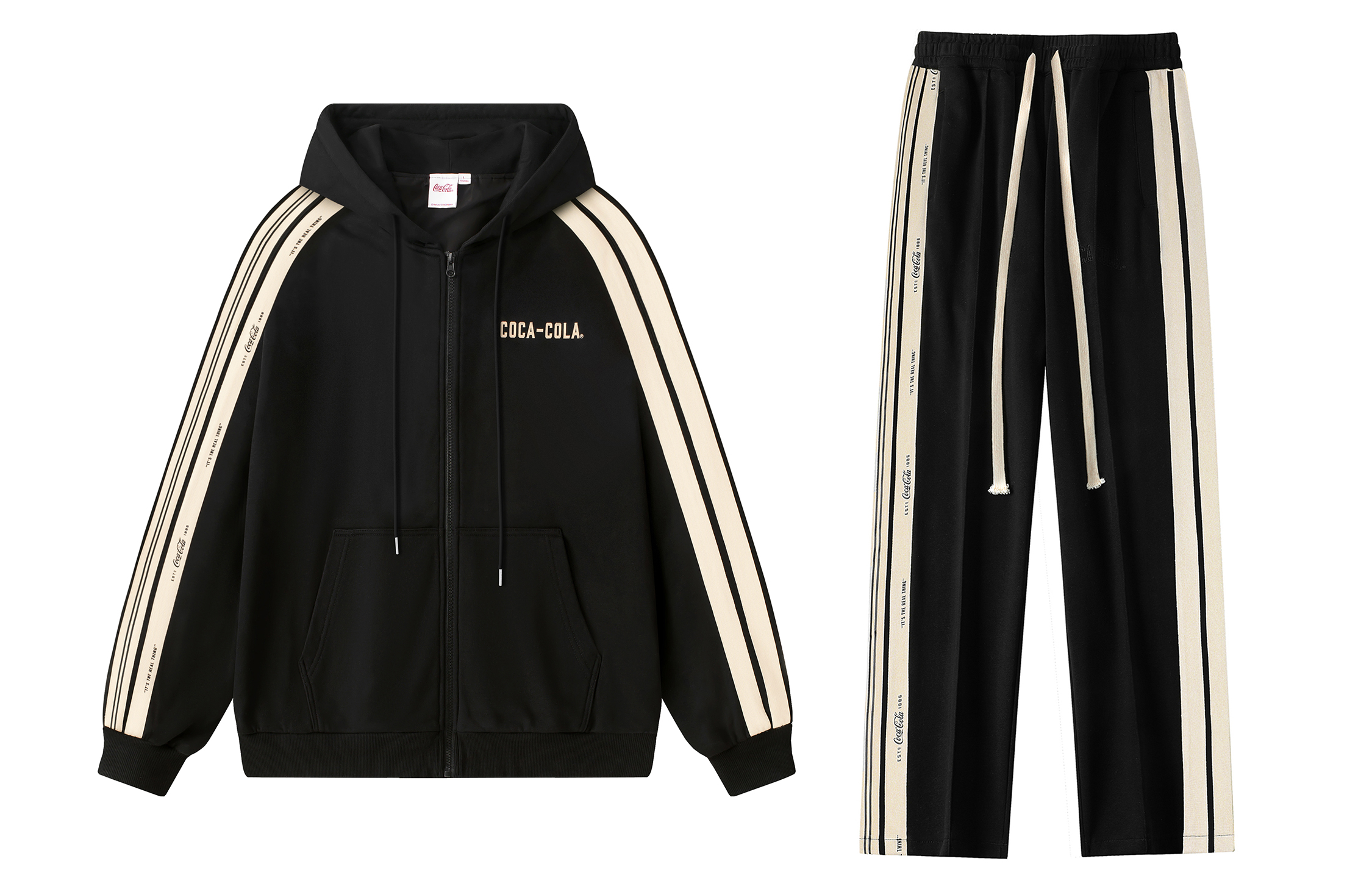 Coca-Cola Asymmetric Striped Logo Hoodie & Sweatpants Set Unisex Casual Outfit 810111132ZH118A