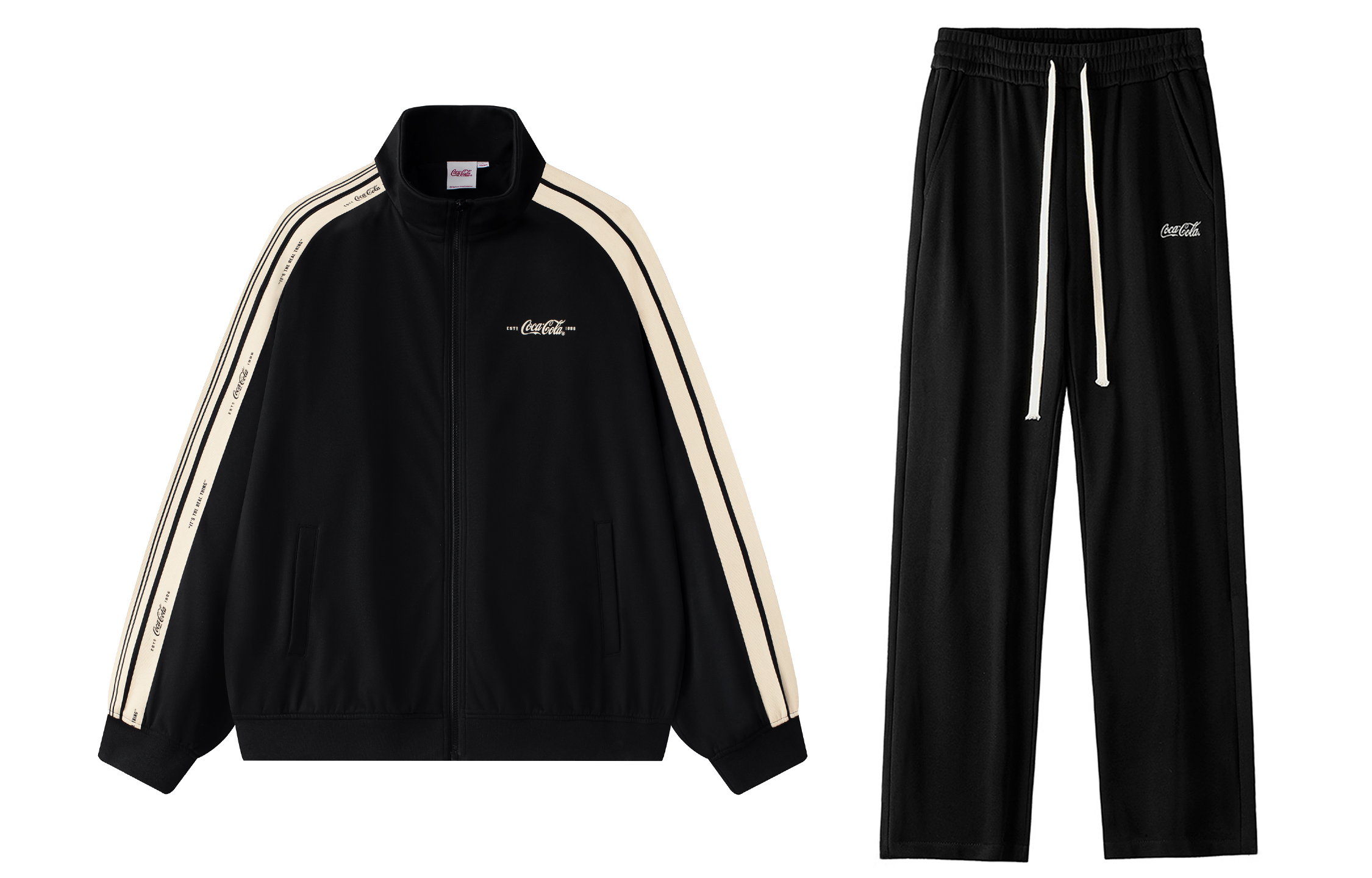 Coca-Cola Asymmetrical Stripe Jacket & Sweatpants Set Unisex Casual Tracksuit. DW810111133BZH274-1