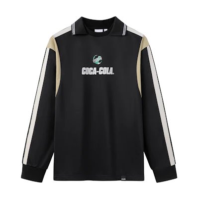 Coca-Cola FIFA Striped Soccer Logo Print Collared Long Sleeve Tee Unisex 800413216