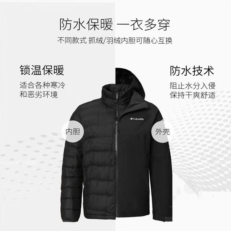 Cheap 哥倫比亞 3合1高領可拆式羽絨外套 冬季黑色大衣 WE1520010