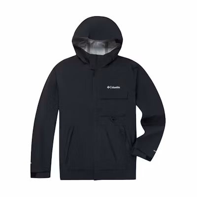 Columbia Black Waterproof Windproof Hiking Jacket with Logo Hood. WE4517-010