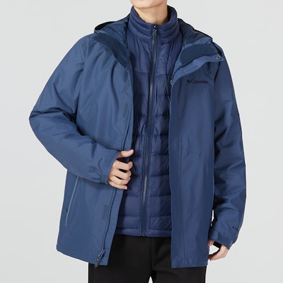 Columbia Blue 3-in-1 Waterproof Windproof Jacket with Logo Print. XE1504-478 Details for Columbia Blue 3-in-1 Waterproof Windproof Jacket with Logo Print. XE1504-478