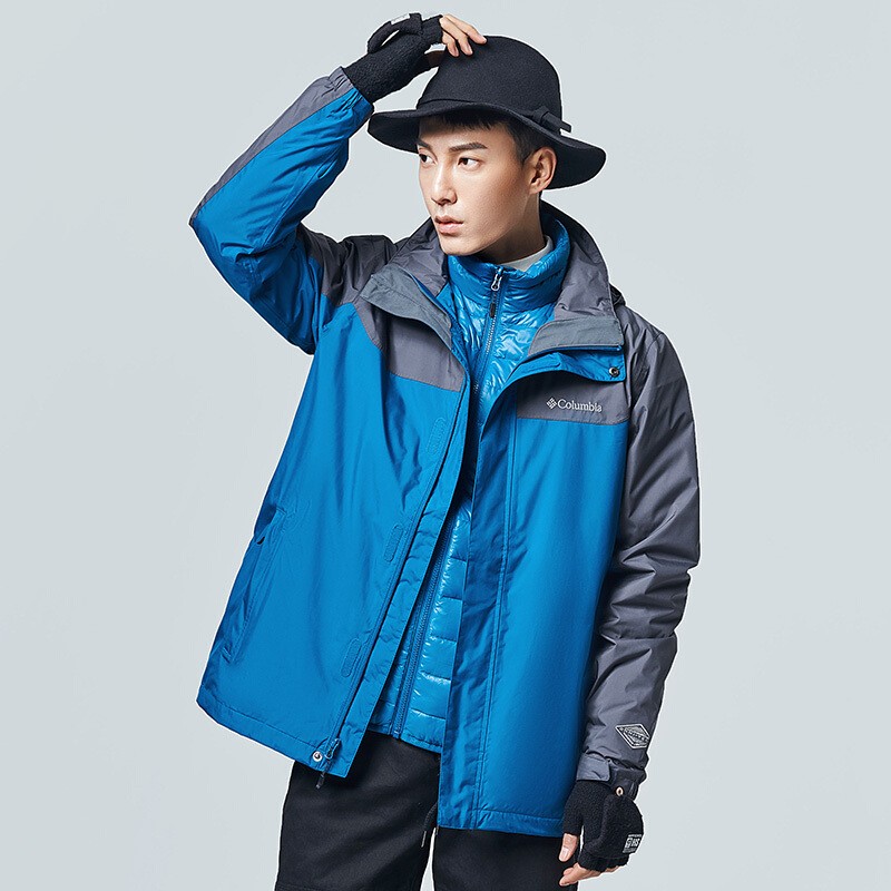 Shop Columbia  Blue Waterproof Hiking Jacket with Detachable Down Liner. PM1339 489