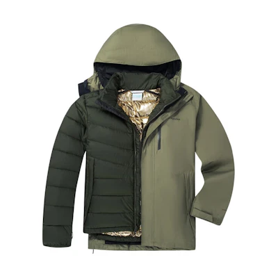 Columbia Green 3-in-1 Waterproof Insulated Jacket for Hiking & Outdoor Adventure. WE6198-397
