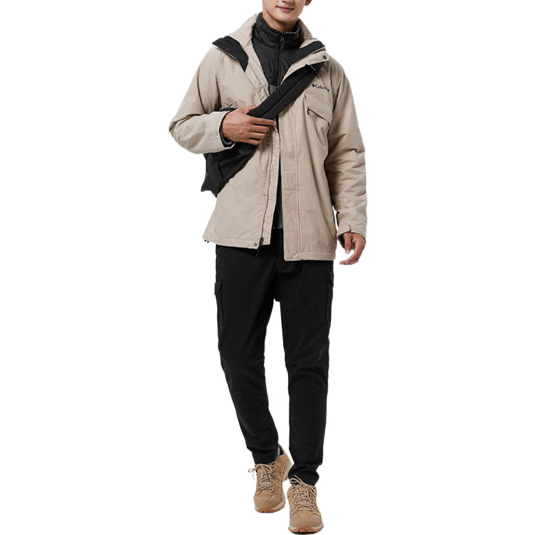 Shop Columbia  Khaki Waterproof Windproof Outdoor Hiking 3-in-1 Jacket with Logo. WE1273-271