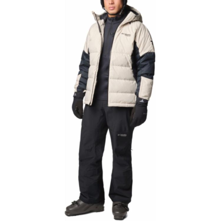 Shop Columbia  Roaring Fork Hooded Zip Long Down Jacket Beige 2087341-278