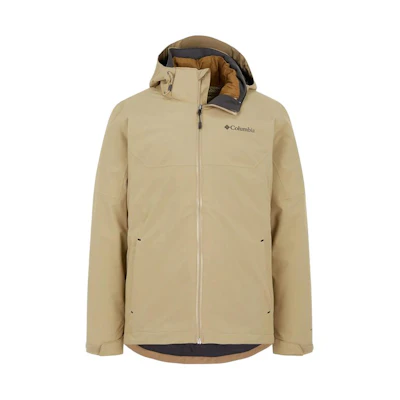 Columbia Waterproof Breathable 3-in-1 Jacket with Logo, Khaki Color. WE6347-214