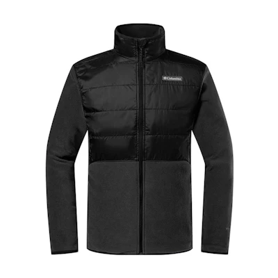 Columbia Black Fleece Jacket with Logo Patch and Zippered Stand Collar AE0241-010