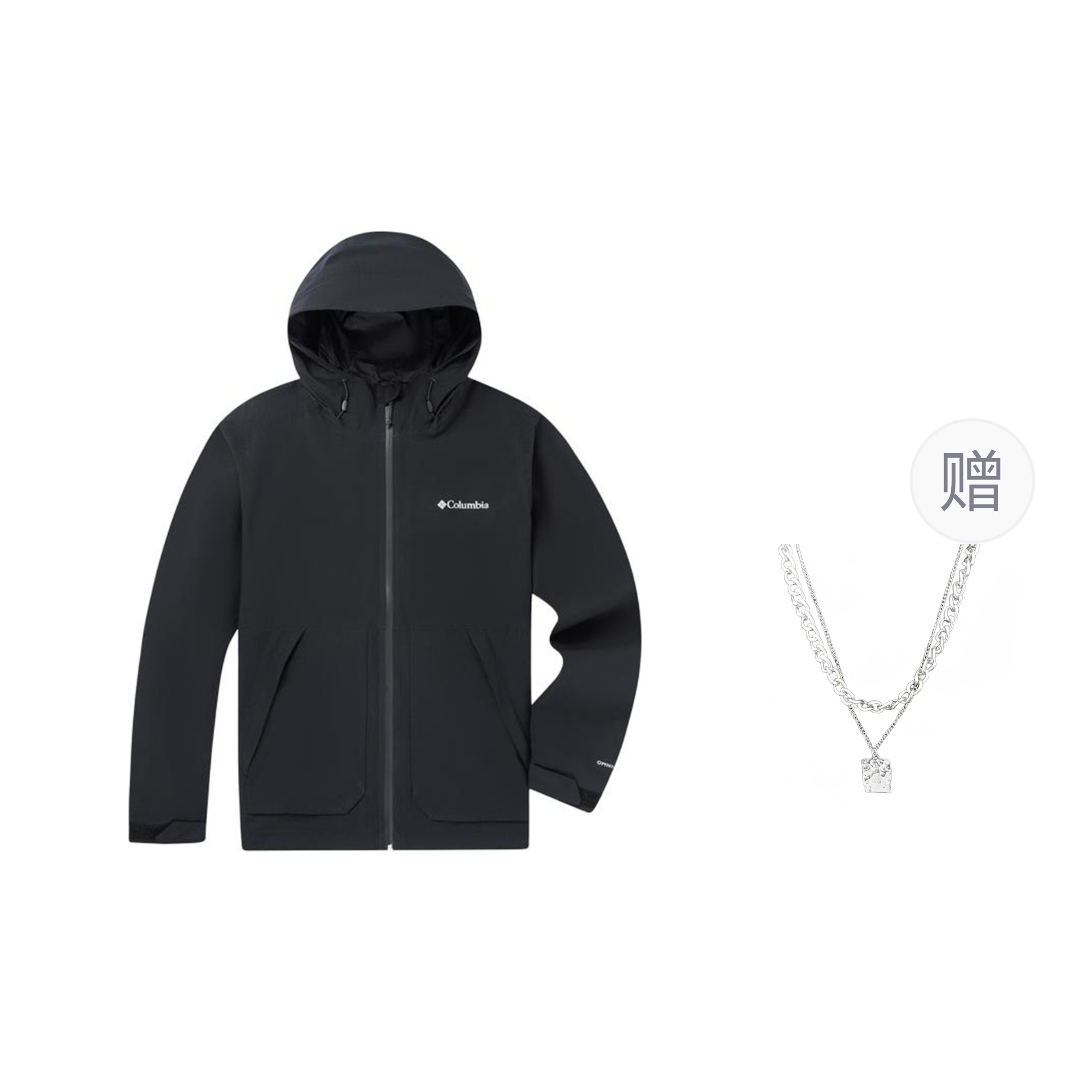 Columbia Black Unisex Waterproof Windproof UV Protection Hooded Jacket with Necklace. WE0505-010（）