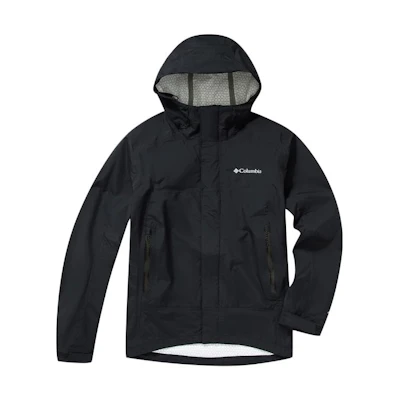 Columbia Black Waterproof Outdoor Hiking Jacket with Logo Print and Hoodie WE8638-010