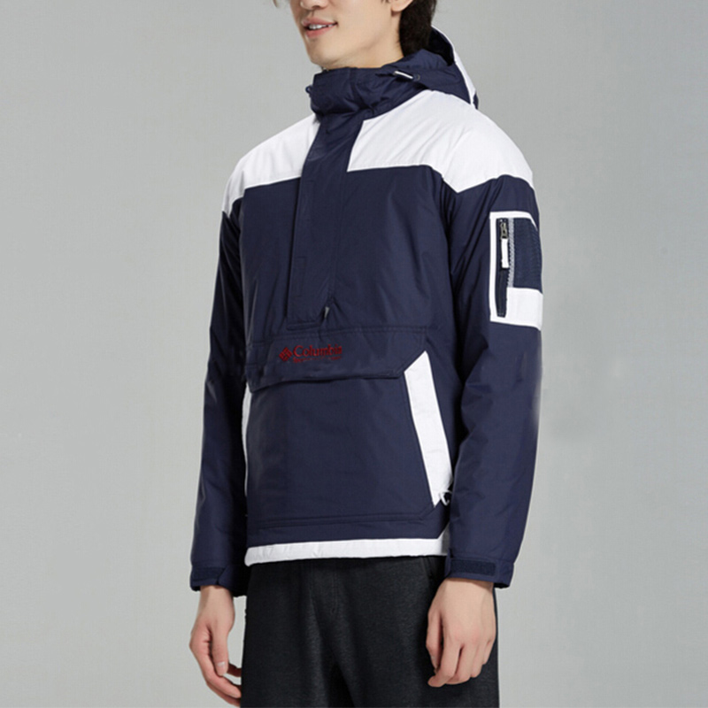 Lookbook 컬럼비아 블루 자수 로고 포켓 후드 집업 재킷 WE1136-468