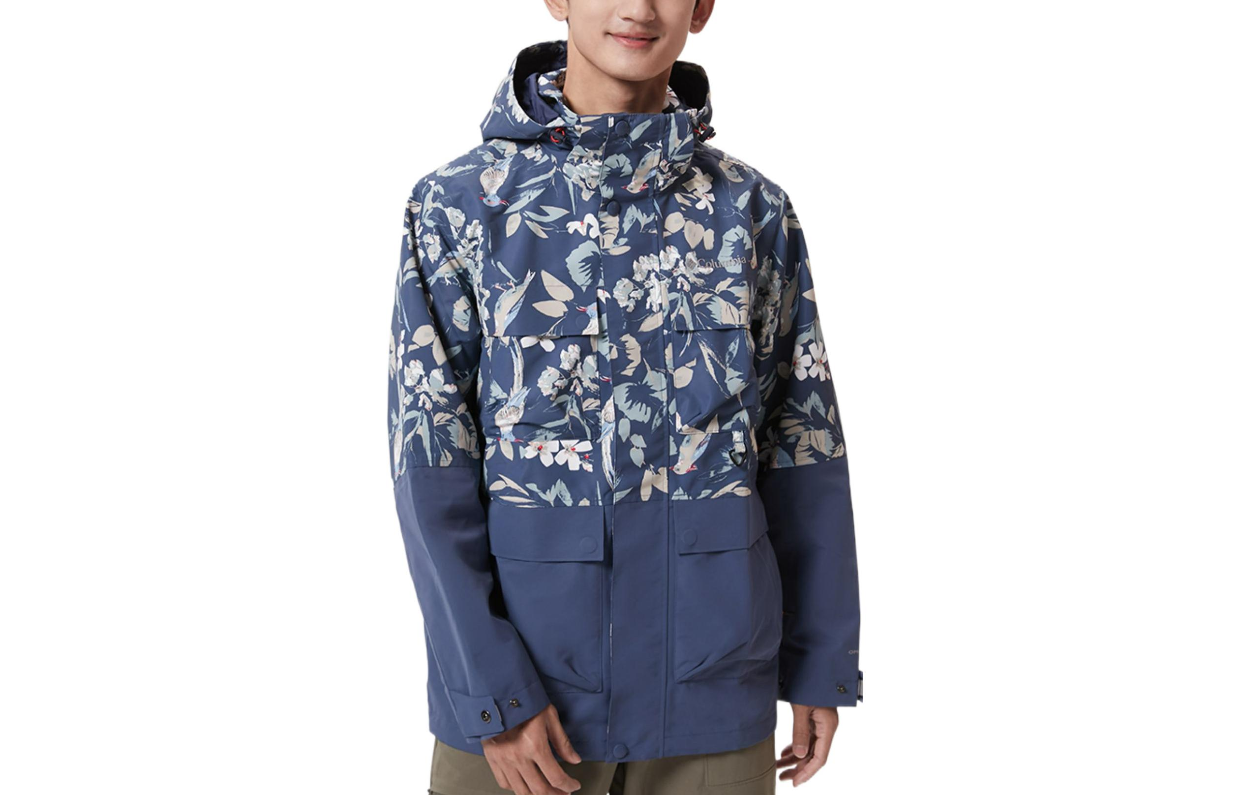 Columbia Blue Floral Print Logo Hoodie Jacket WE3429-478