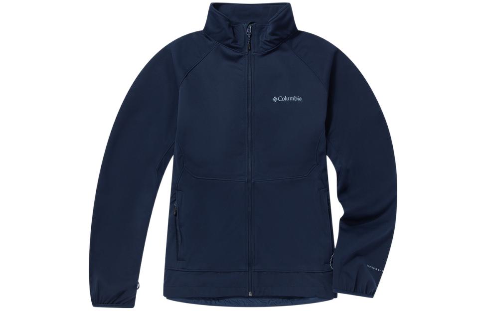 Columbia Blue Solid Softshell Jacket with Logo Print and Stand Collar WE3213-464