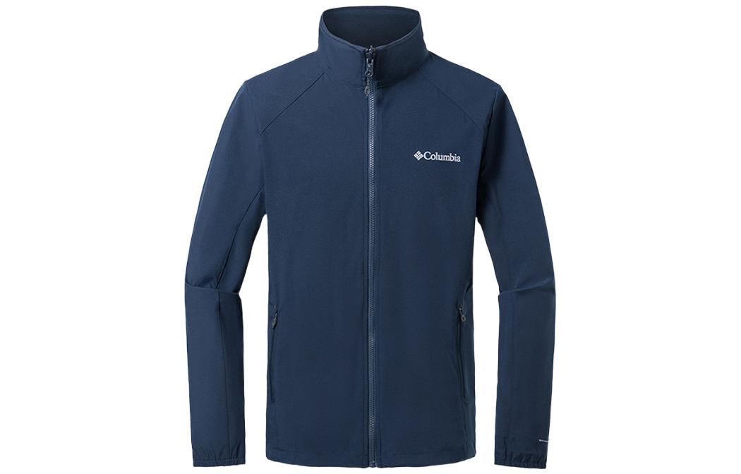 Columbia Navy Waterproof Jacket with Logo Print and High Collar PM4933-464