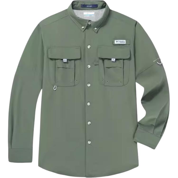 Columbia PFG Outdoor Long-Sleeve Shirt Military Green Unisex Multi-Pocket Design FJ7048-317