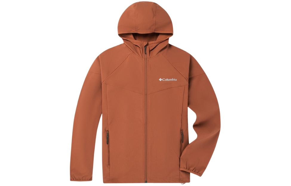 Columbia Solid Logo Softshell Hooded Jacket Red Brown WE5206-229