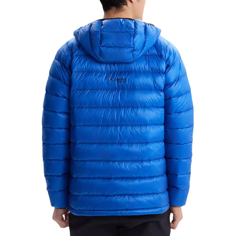 Lookbook 哥倫比亞 Titanium 藍色連帽羽絨外套 戶外防寒款式 帶 Logo WE8937-433