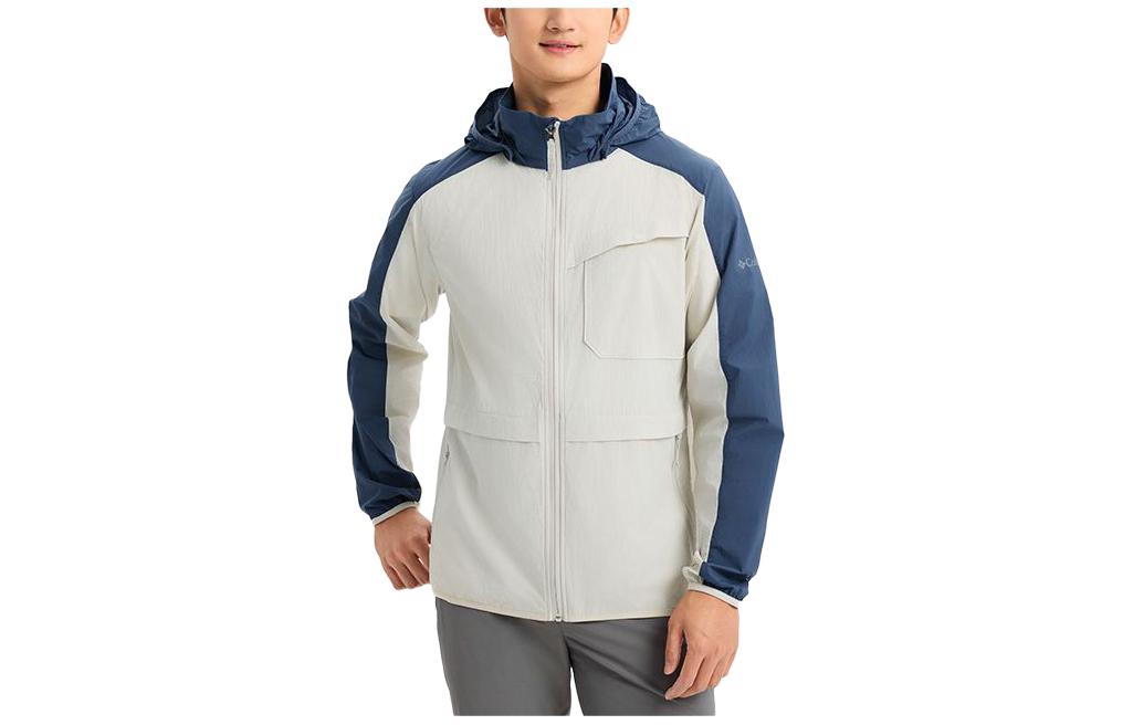 Columbia Water-Resistant Lightweight Jacket with Detachable Hood Blue/White XE3317-479