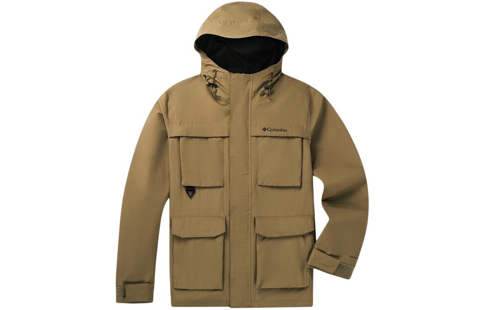 Columbia Waterproof Hooded Jacket Deep Khaki Pocket Design WE2778-257
