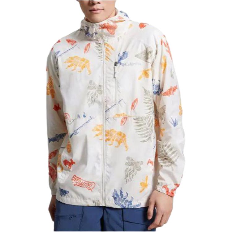 Columbia White Hoodie Jacket with Nature Animal Print Design KE3974-191