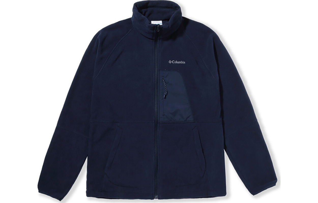 Columbia Winter Fleece Jacket Navy Blue with Multipockets and Stand Collar AE0781-464