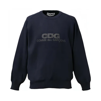 Comme Des Garçons CDG Logo Print Crewneck Long Sleeve Sweatshirt Unisex Navy Blue SZ-N003-Navy-Blue
