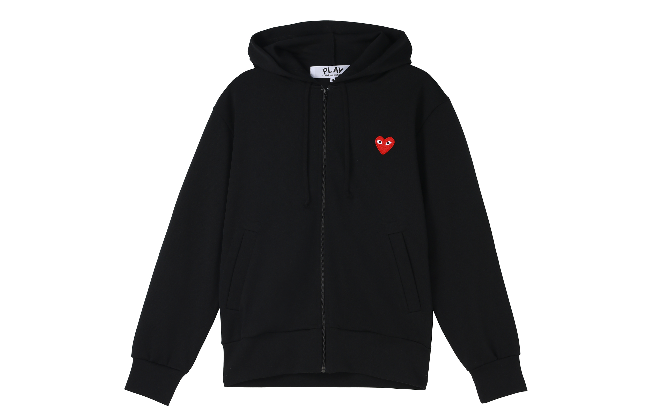 Comme Des Garçons CDG Play  Black Hoodie with Front Red Heart Logo Zipper. AZ-T172-051-1