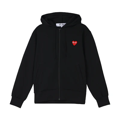 Comme Des Garçons CDG Play Black Hoodie with Front Red Heart Logo Zipper. AZ-T172-051-1