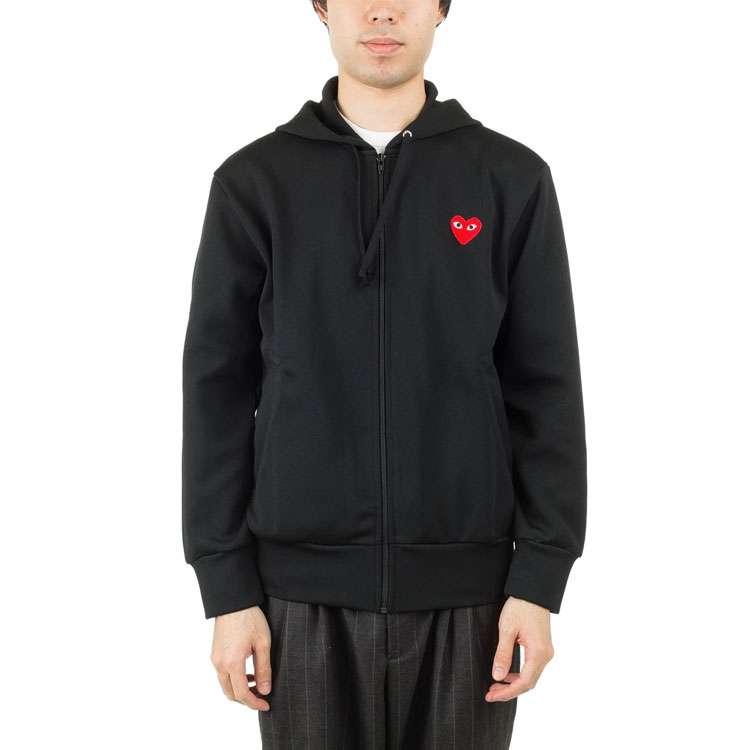 Shop Comme Des Garçons CDG Play Hoodie Hitam dengan Logo Hati Merah dan Zipper Depan. AZ-T172-051-1
