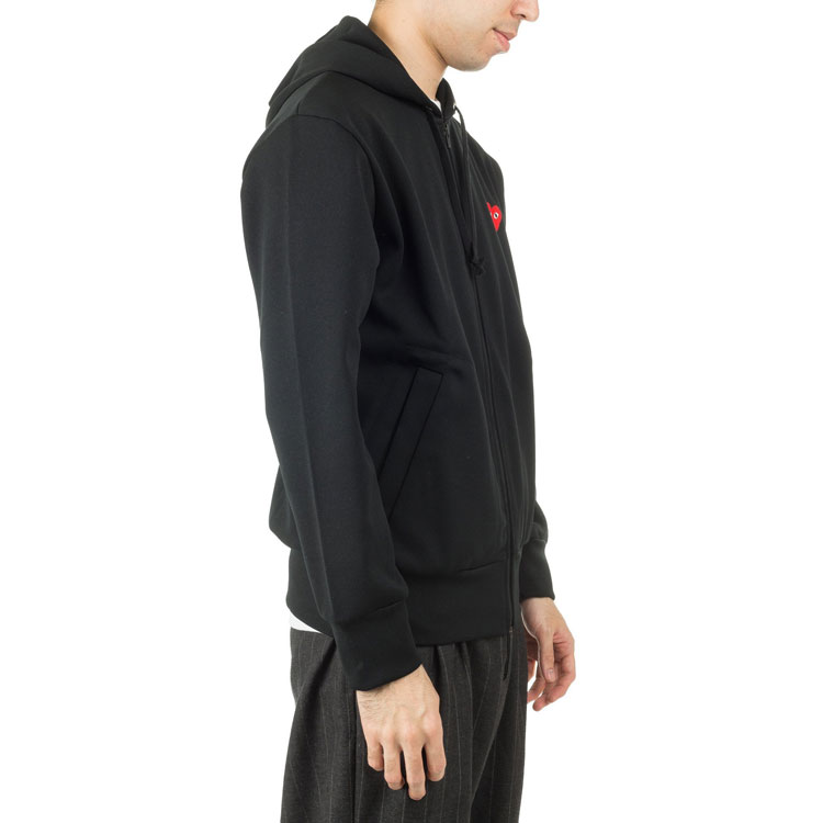 Details for Comme Des Garçons CDG Play Hoodie Hitam dengan Logo Hati Merah dan Zipper Depan. AZ-T172-051-1