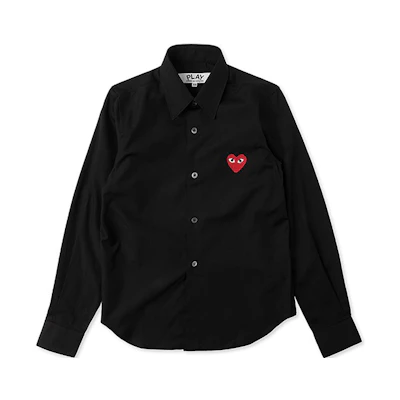 Comme Des Garçons CDG Play Black Long Sleeve Shirt with Red Heart Embroidery. AZ-B002-051-1
