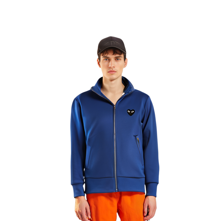 Shop Comme Des Garçons CDG Play 藍色拉鍊連帽外套 黑心標誌款。 AZ-T256-051-2