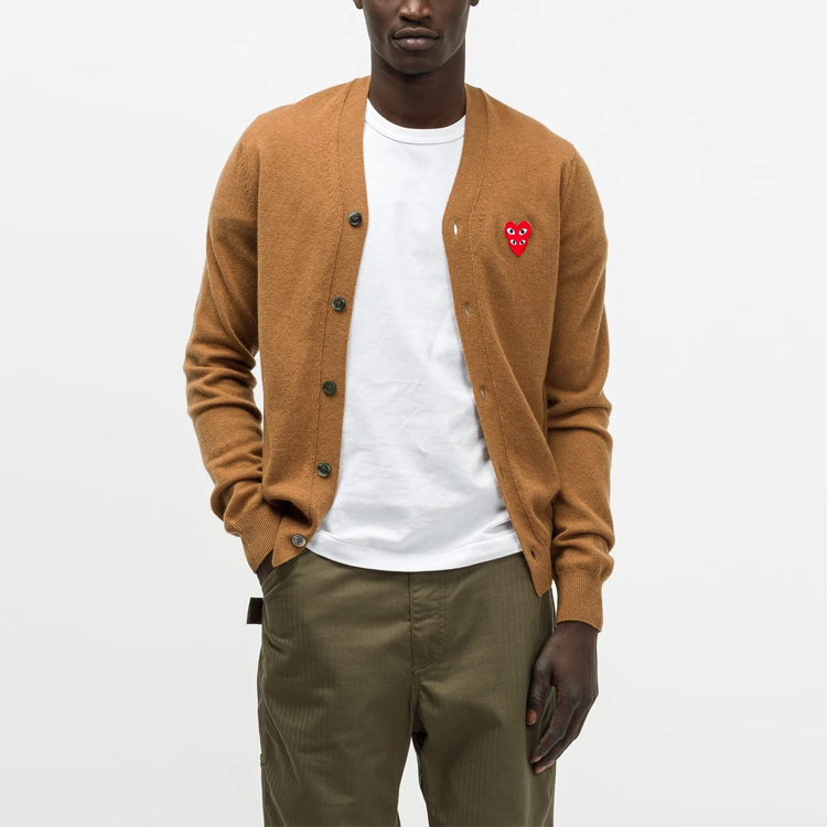 Comme Des Garçons CDG Play  Brown Wool Cardigan with Red Heart Logo V-Neck Sweater AZ-N076-051-3 圖 3