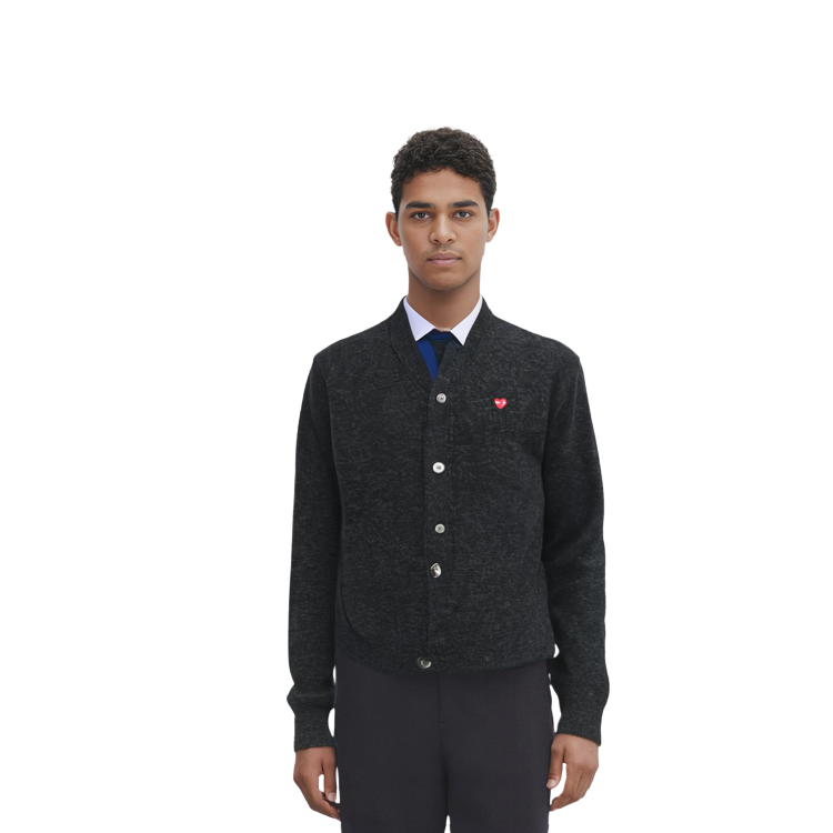 Comme Des Garçons CDG Play  Charcoal Grey V-Neck Cardigan with Red Heart Logo. AZ-N080-051-2 圖 3