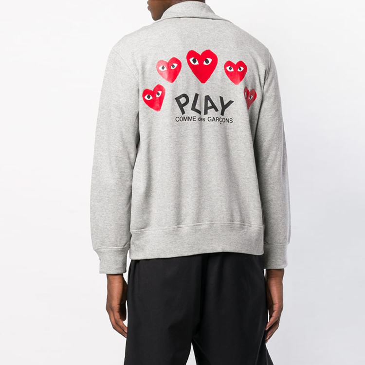 Comme Des Garçons CDG Play  Grey Hoodie with Red Heart and Five Hearts on Back. AZ-T252-051-1 圖 5