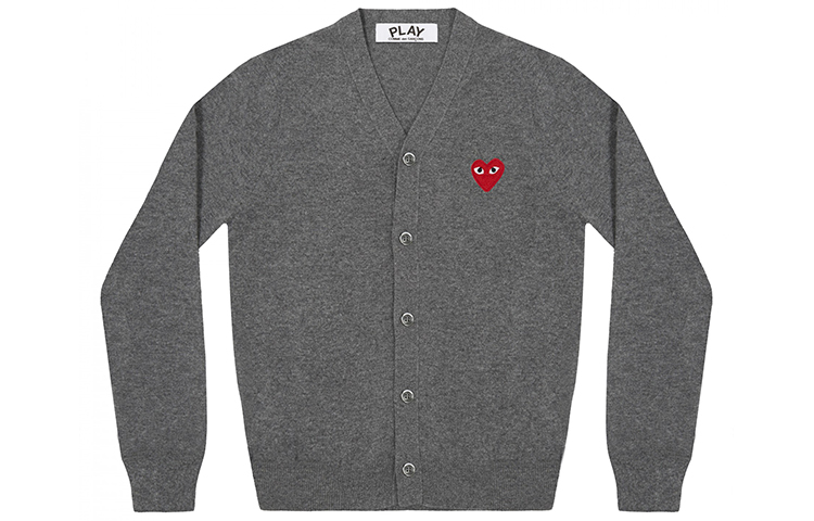 Comme Des Garçons CDG Play  Grey Wool Cardigan Sweater with Red Heart Logo. AZ-N008-051-3 圖 2