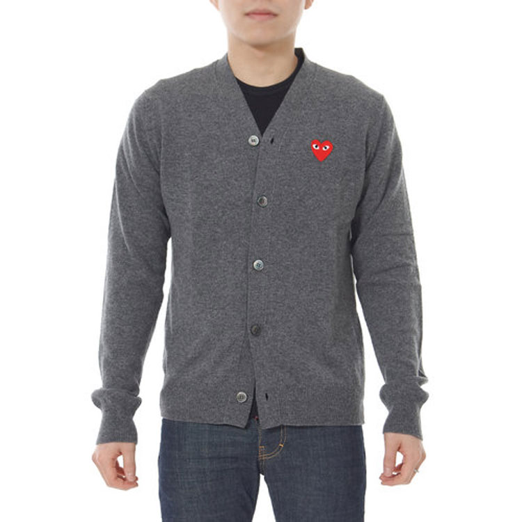 Comme Des Garçons CDG Play  Grey Wool Cardigan Sweater with Red Heart Logo. AZ-N008-051-3 圖 3