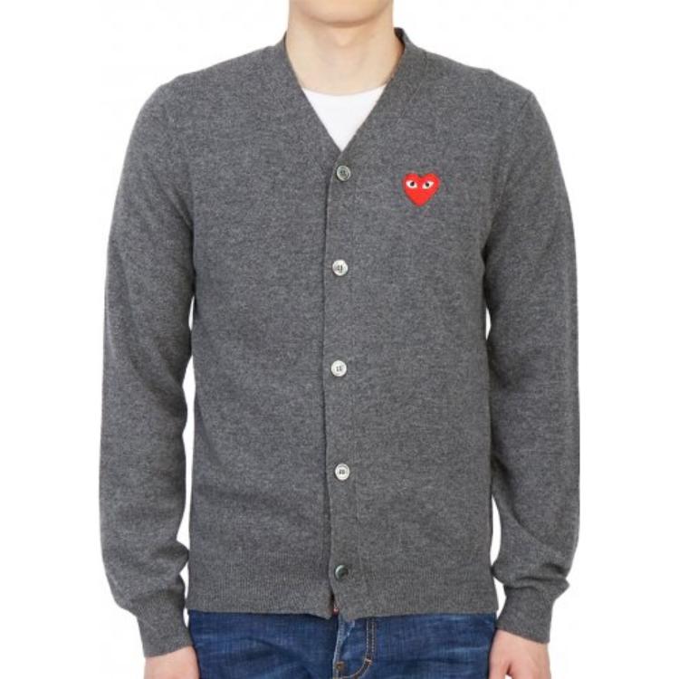 Comme Des Garçons CDG Play  Grey Wool Cardigan Sweater with Red Heart Logo. AZ-N008-051-3 圖 4