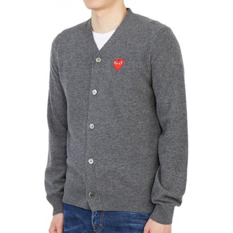 Comme Des Garçons CDG Play  Grey Wool Cardigan Sweater with Red Heart Logo. AZ-N008-051-3 圖 5