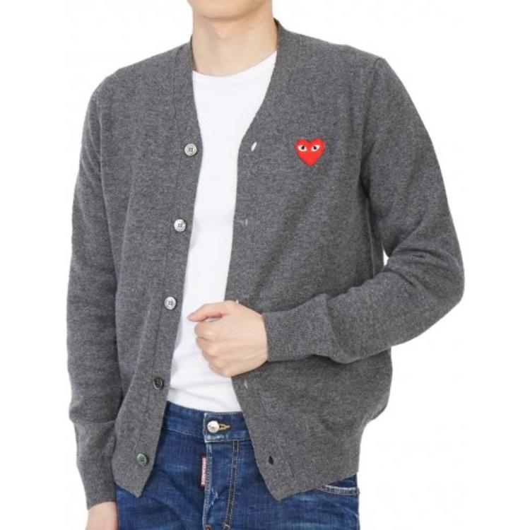Comme Des Garçons CDG Play  Grey Wool Cardigan Sweater with Red Heart Logo. AZ-N008-051-3 圖 6