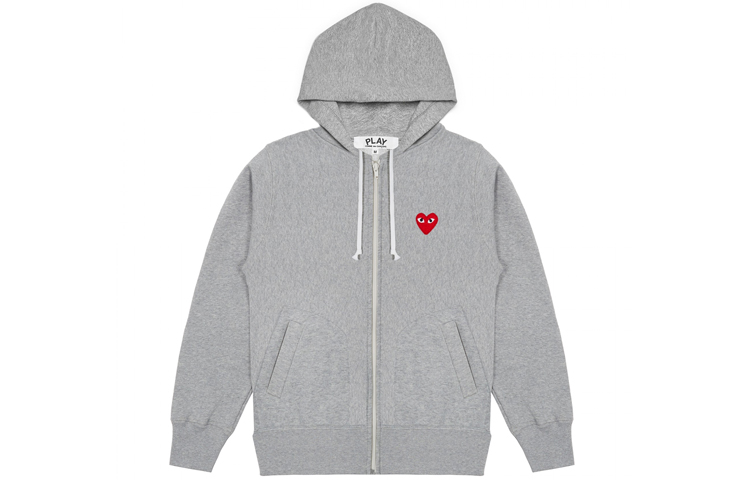 Comme Des Garçons CDG Play  Hoodie Grey with Red Heart and Five Hearts Back Design. AZ-T250-051-1