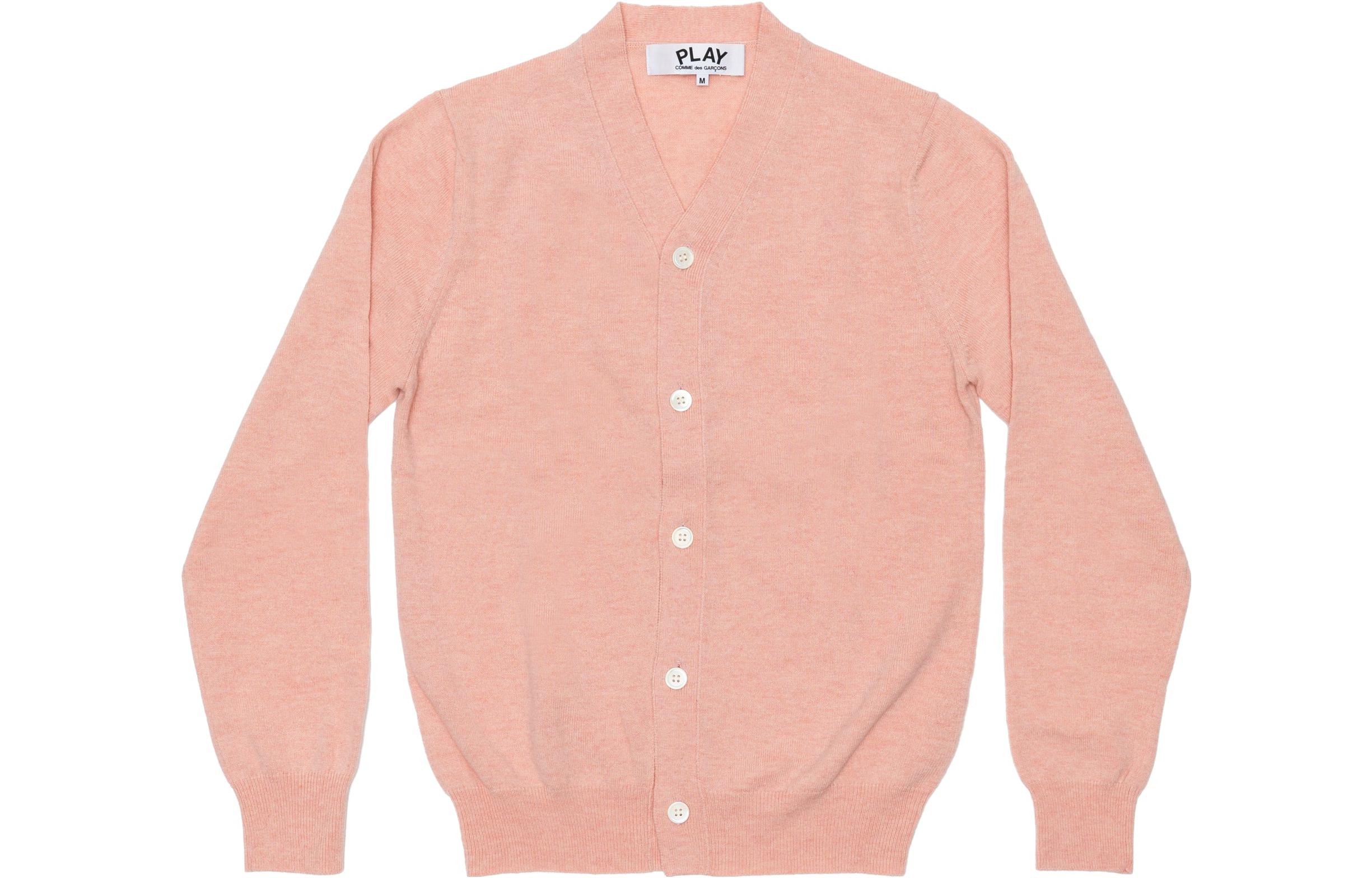 Comme Des Garçons CDG Play  Pink V-Neck Button-Up Knit Cardigan Sweater. AZ-N092-051-5