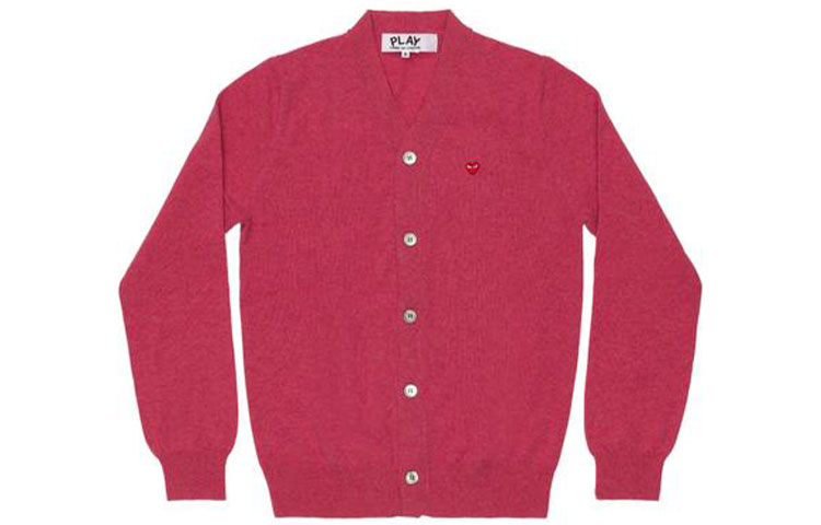 Comme Des Garçons CDG Play  Pink Wool Cardigan Sweater with Red Heart Logo. AZ-N080-051-4