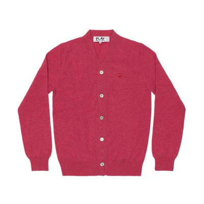 Comme Des Garçons CDG Play Pink Wool Cardigan Sweater with Red Heart Logo. AZ-N080-051-4