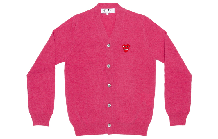 Comme Des Garçons CDG Play  Pink Wool Cardigan with Red Double Heart Logo. AZ-N076-051-4